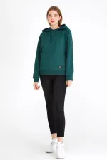 Women's Green Hooded Basic Knitted Sweatshirt