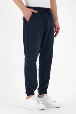 Pantalon de survêtement bleu marine pour homme, avec étiquette, poches arrière et latérales, coupe classique, taille élastiquée