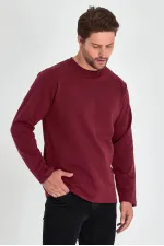 Sweat-shirt homme bordeaux à col rond double, coupe standard décontractée MTLCE68-BORDO