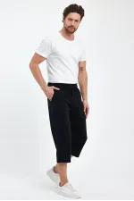 Short bermuda noir pour homme, longueur genou, style capri, avec poches latérales et taille élastique ajustable MTLCE74