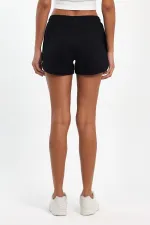 Kadın Yırtmaçlı Mevsimlik Premium Kumaş Regular Fit İpli Lacivert Kısa Mini Şort