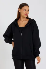 Gilet polaire zippé à capuche avec poche kangourou pour femme