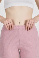 Pantalon de survêtement rose fuchsia côtelé à jambes larges et taille haute pour femme