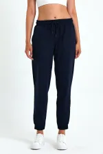 Kadın Siyah-Lacivert-Antrasit Pamuklu Kalın Paçası Lastikli Yüksek Bel Rahat Jogger 3'lü Eşofman Altı