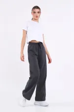 Kadın Mevsimlik Salaş Geniş Rahat Paça Yan Cepli Siyah Eşofman Altı