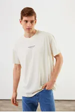 Leo Men's Oversize T-shirt 100% Cotton Crew Neck Printed Detail Basic T-shirt MTLCE81