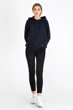 Kadın Lacivert Renk Kapüşonlu Basic Örme Sweatshirt