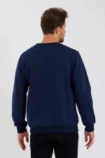 Bisiklet Yaka Etiket Detayı İçi Pamuklu Erkek Sweatshirt