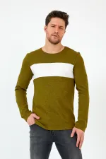 Haki Unisex Regular Fit Bisiklet Yaka Uzun Kollu  Şeritli Sweat MTLC0-H1