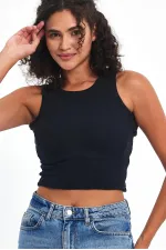 Débardeur basique à bretelles côtelées bleu marine pour femme