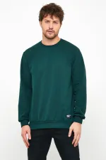 Erkek Koyu Yeşil Basic Bisiklet Yaka Sweatshirt 