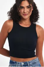 Débardeur basique à bretelles côtelées bleu marine pour femme