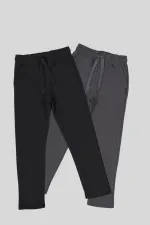 Black-Anthracite Thick Cotton Elastic Waistband Side Pocket 2-Pack Boys Tracksuit Bottoms