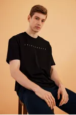 MTLCE76 Leo Men's Oversize T-shirt, 100% Cotton, Crew Neck, Printed Detail Basic T-shirt