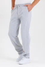 Siyah Arka Cepli Etiket Detaylı Düz Paça Erkek İçi Pamuklu Eşofman Altı