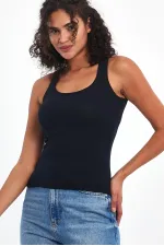 Kadın Lacivert Fitilli Görünümlü Askılı Kalın Basic Atlet