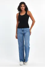 Kadın Siyah Fitilli Görünümlü Askılı Kalın Basic Atlet Bluz