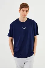 T-shirt oversize homme Leo 100 % coton, col rond, imprimé, modèle basique MTLCE85