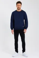 Bisiklet Yaka Etiket Detayı İçi Pamuklu Erkek Sweatshirt