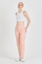 Pantalon de survêtement rose pâle côtelé, jambes larges, en coton fin, taille haute, pour femme