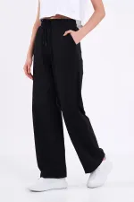 Kadın Mevsimlik Salaş Geniş Rahat Paça Yan Cepli Siyah Eşofman Altı