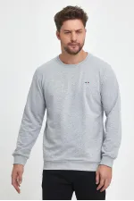 Erkek Gri Bisiklet Yaka Nakış Detaylı Regular Fit Sweatshirt