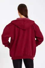 Kadın Kanguru Cepli Kapüşonlu Fermuarlı İçi Polarlı Hırka