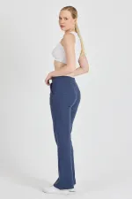 Pantalon de survêtement indigo côtelé à jambes larges et taille haute avec poches pour femme