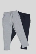 Ensemble de 2 pantalons de survêtement en coton épais noir et anthracite avec taille élastique et poches latérales pour garçons