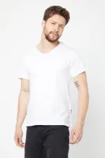 Erkek Çok Renkli T- Shirt Regular Fit Rahat Kesim V Yaka 3'lü Basic Tişört Paketi