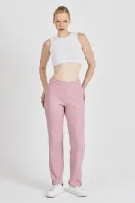 Pantalon de survêtement rose fuchsia côtelé à jambes larges et taille haute pour femme