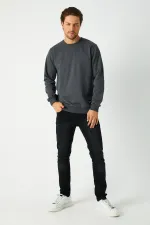 Erkek Antrasit Basic Bisiklet Yaka Sweatshirt 