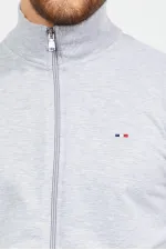 Gilet gris à manches longues et fermeture éclair pour homme