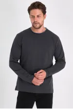 Erkek Antrasit Çift Bisiklet Yaka Standart Rahat Kesim Sweatshirt