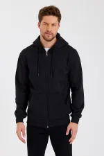 Gilet à capuche zippé noir métallisé pour homme avec poche kangourou et doublure en coton