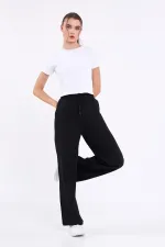 Kadın Mevsimlik Salaş Geniş Rahat Paça Yan Cepli Siyah Eşofman Altı