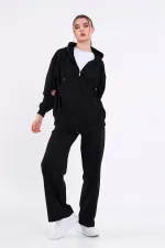 Ensemble de survêtement noir pour femme, coupe classique, taille élastique, capuche, oversize, saisonnier (haut et bas) MTLCB7367