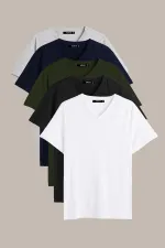 Men's Multicolored T-Shirt, Regular Fit, Relaxed Cut, V-Neck, 5-Pack Basic T-Shirts