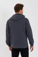 Gilet à capuche zippé noir métallisé pour homme avec poche kangourou et doublure en coton