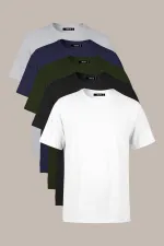 Erkek Çok Renkli T- Shirt Regular Fit Rahat Kesim Bisiklet Yaka 5'li Basic Tişört Paketi