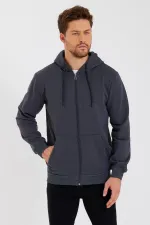 Gilet à capuche zippé noir métallisé pour homme avec poche kangourou et doublure en coton
