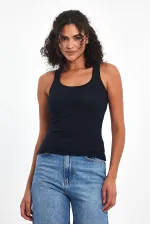 Kadın Lacivert Fitilli Görünümlü Askılı Kalın Basic Atlet