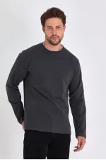 Erkek Antrasit Çift Bisiklet Yaka Standart Rahat Kesim Sweatshirt