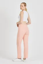 Pantalon de survêtement rose pâle côtelé, jambes larges, en coton fin, taille haute, pour femme