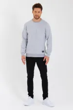 Crew Neck Sweatshirt with Label Detail and Cotton Lining for Men.