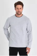 Erkek Gri Çift Bisiklet Yaka Standart Rahat Kesim Sweatshirt