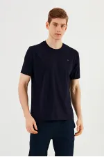 Erkek 3'lü Bisiklet Yaka T-shirt %100 Pamuk Nakış Detaylı Basic Siyah-Lacivert-Antrasit Tişört