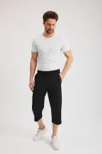 Short bermuda noir pour homme, longueur genou, style capri, avec poches latérales et taille élastique ajustable MTLCE108