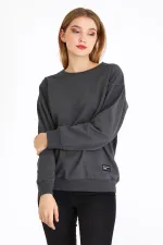 Women's Anthracite Color Basic Crew Neck Sweatshirt