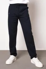 Erkek Gri Fermuar Cep Nakış Detaylı Düz Paça Rahat Kesim Eşofman Altı